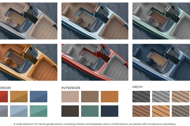 Slide: The Image of 2026 Flynt Yachts Speedera 26 OB color options with marine-grade paints and luxurious upholstery. - 15