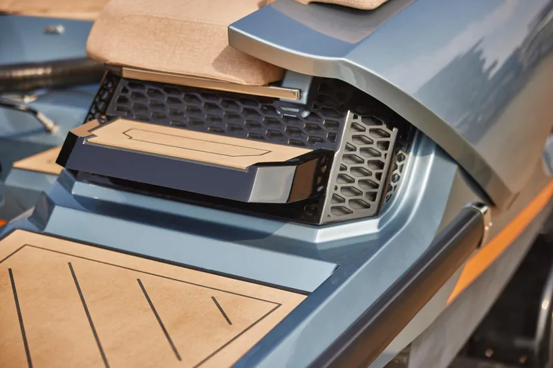 Slide: The Image of 2026 Flynt Yachts Speedera 26 OB, sleek design with modern detailing and wood accents. - 7