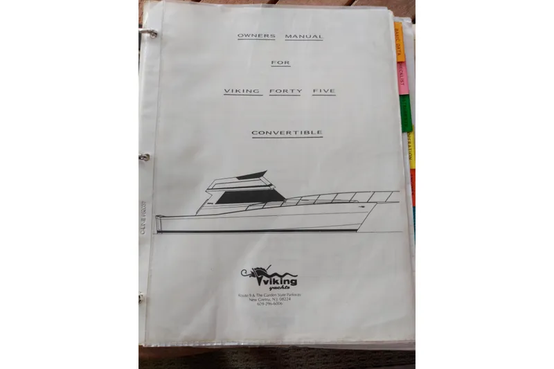 Slide: The Image of Owner's manual cover for 1999 Viking 45 Convertible yacht. - 50