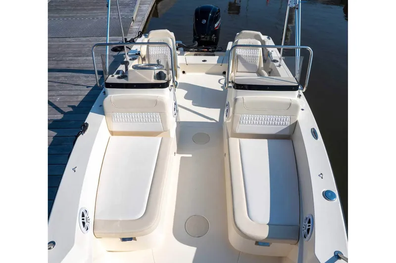 Slide: The Image of Manufacturer Provided Image: 2026 Scout 188 Sport Dorado boat interior with dual seating and modern design. - 2