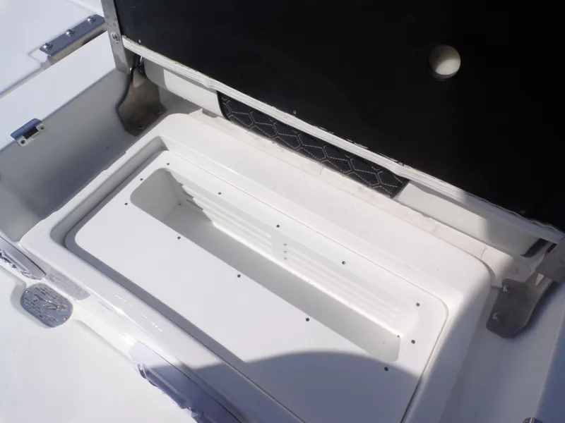 Slide: The Image of Tidewater 2500 Carolina Bay 2026 boat, open storage compartment. - 10