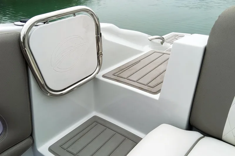 Slide: The Image of 2024 Crownline Eclipse E210 XS boat interior with sleek seating and stylish design. - 5