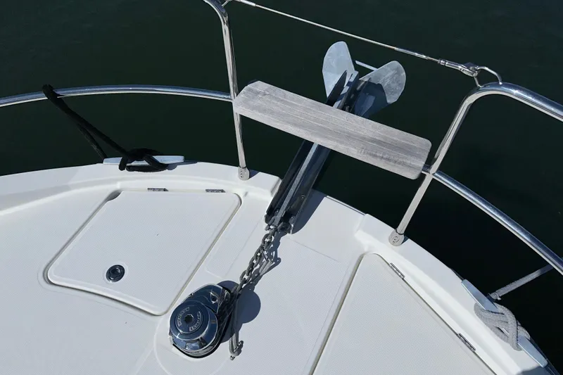 Slide: The Image of Bow of 2021 Beneteau Swift Trawler 41 Fly with anchor and winch system. - 22