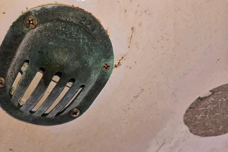 Slide: The Image of Close-up of a weathered vent on a 1969 Aquasport 222 Center Console boat. - 29