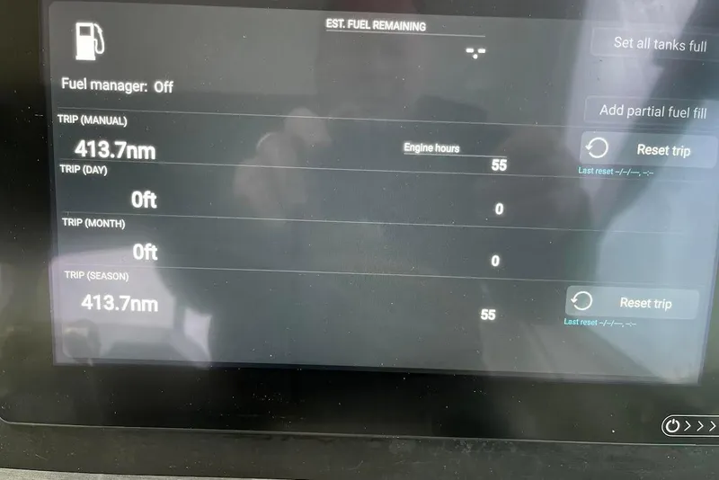 Slide: The Image of Display screen showing trip data for 2007 Sea Ray 38 Sundancer boat. - 7