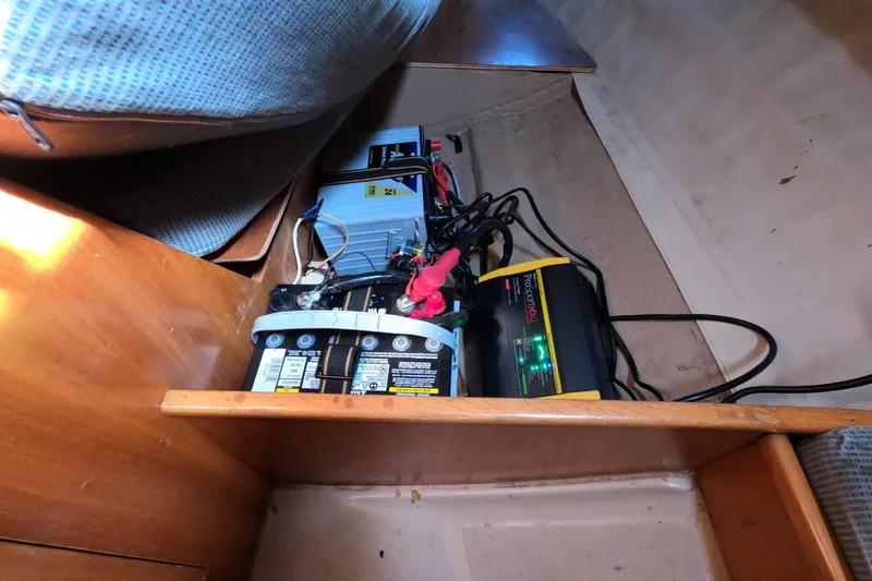 Slide: The Image of Battery and electrical setup inside a 1990 Beneteau First 285 sailboat. - 18