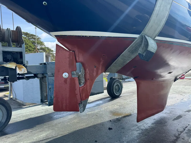 Slide: The Image of 1990 Contessa 32 sailboat on a trailer. - 29