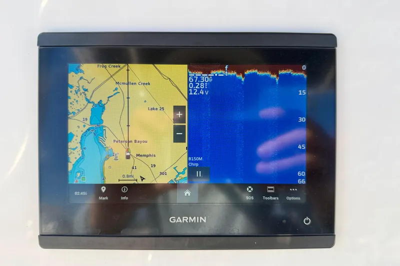 Slide: The Image of Garmin marine GPS display on 2023 Key West 239 FS boat, showing navigation and sonar data. - 17