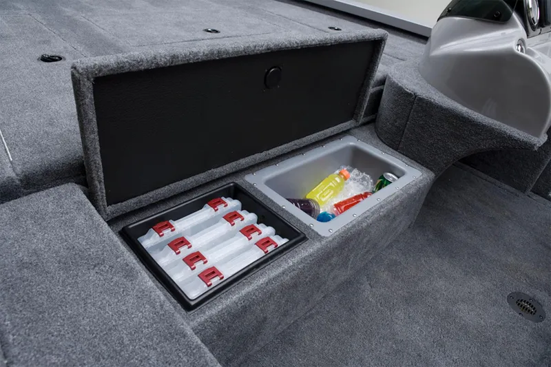 Slide: The Image of Manufacturer Provided Image: 2014 G3 Eagle Talon 19 DLX boat storage compartments with drinks and tackle boxes. - 8