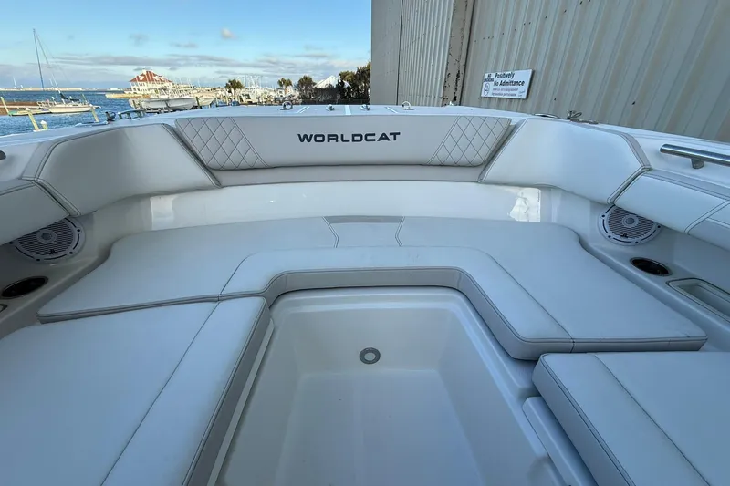 Slide: The Image of 2024 World Cat 280 DC-X boat interior with spacious seating and modern design. - 20