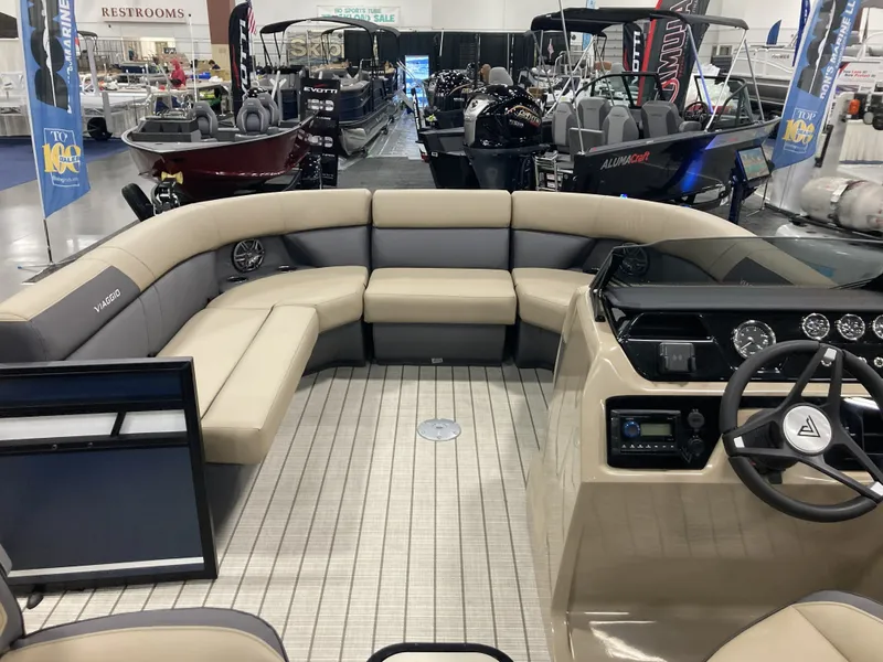 Slide: The Image of Interior of Viaggio V20U boat, 2026 model, featuring luxurious seating arrangement. - 11