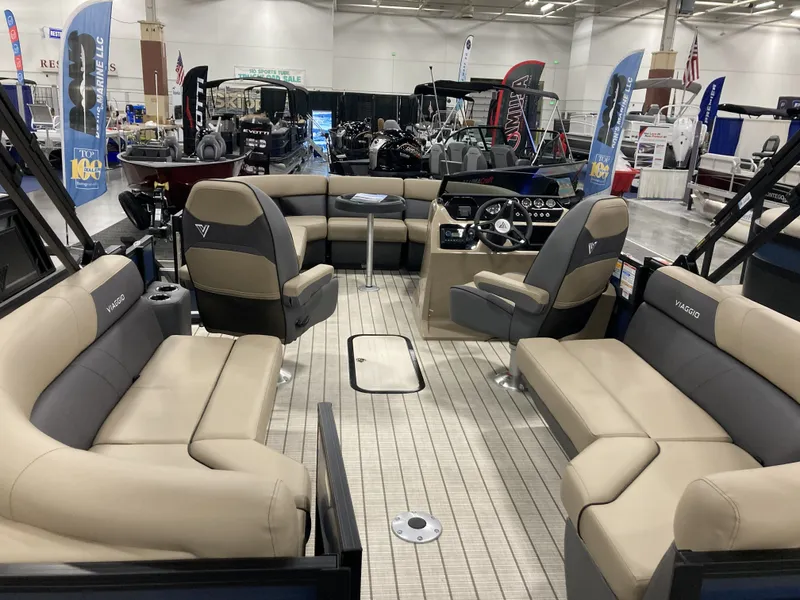 Slide: The Image of Interior of Viaggio V20U boat, 2026 model, at a trade show. - 5