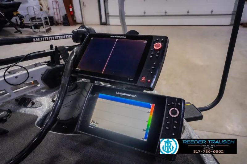 Slide: The Image of 2016 Bass Cat Cougar with Humminbird fish finders in cockpit. - 45