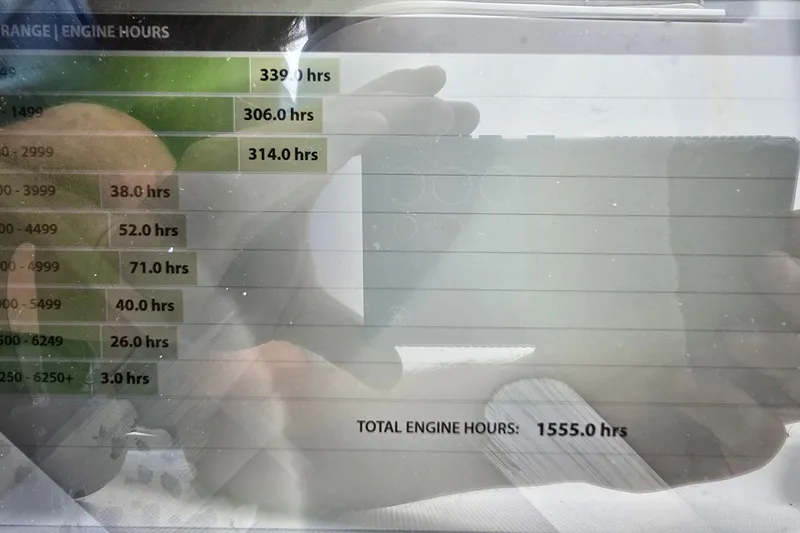 Slide: The Image of 2001 Pro-Line 30 Express engine hours display showing total of 1555 hours. - 65