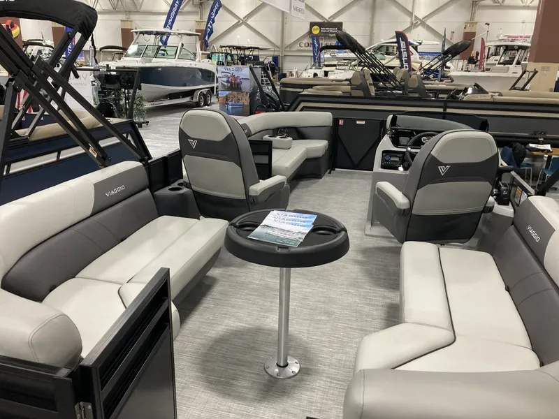 Slide: The Image of Interior of Viaggio V20U boat, 2026 model, displayed at a show. - 8