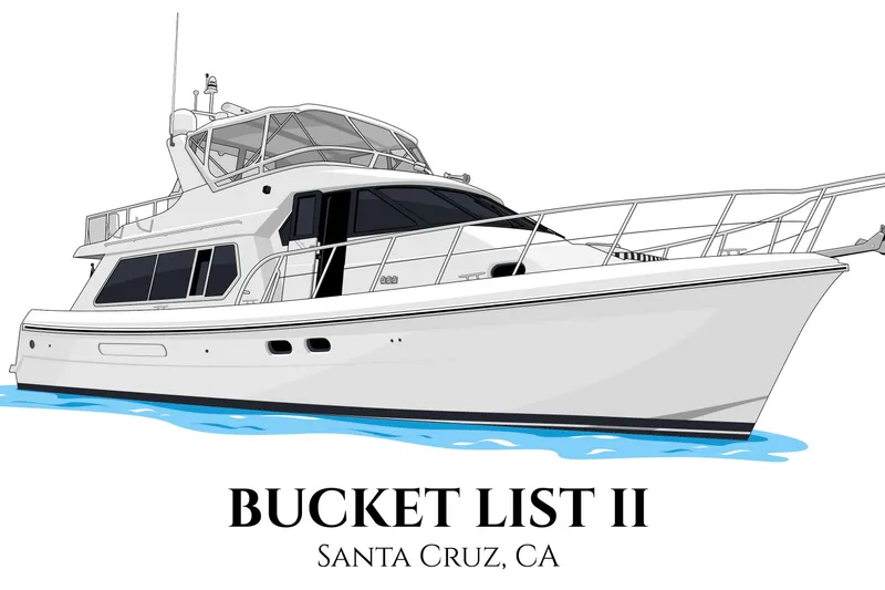 Slide: The Image of Illustration of a 2002 Hampton 550 yacht named "Bucket List II" in Santa Cruz, CA. - 4