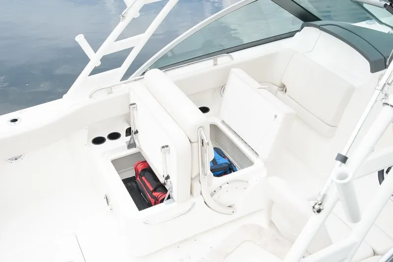 Slide: The Image of Interior of 2019 Boston Whaler 230 Vantage boat bathroom with toilet and fixtures. - 14