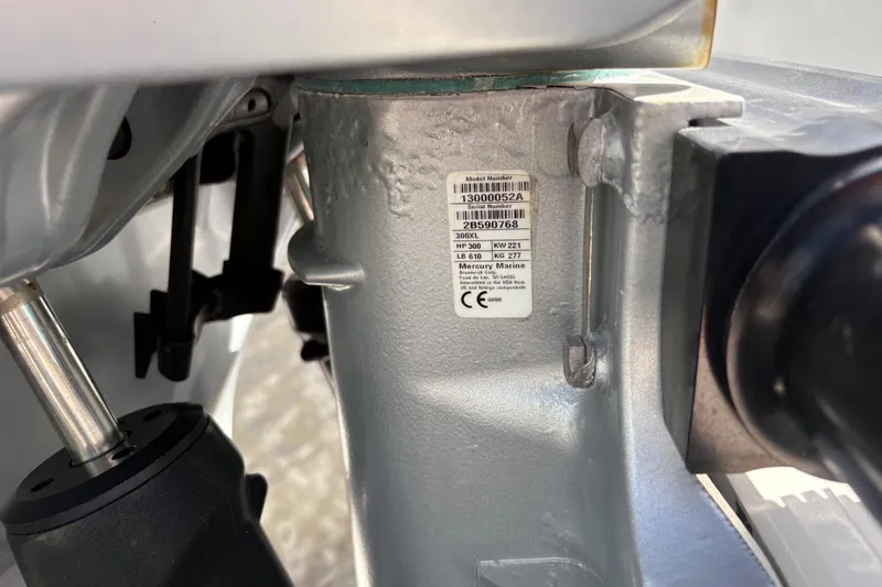 Slide: The Image of Close-up of a 2019 Boston Whaler 230 Vantage engine serial number label. - 32