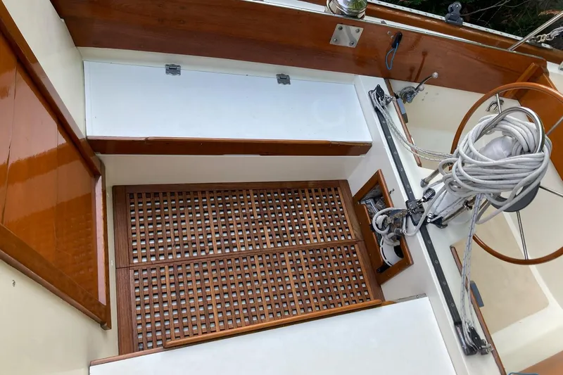 Slide: The Image of 1967 Columbia Constellation boat cockpit with wooden accents and steering wheel. - 63