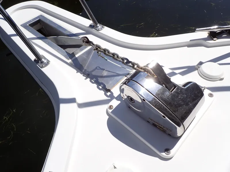 Slide: The Image of Anchor windlass on 1996 Carver 370 Voyager boat deck. - 17