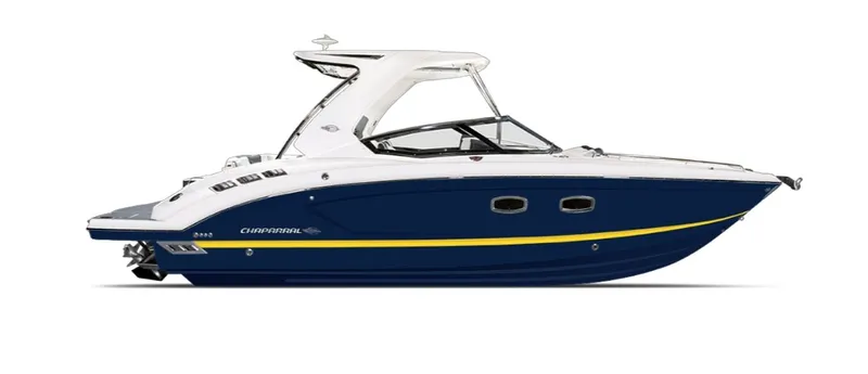 The Image of 2021 Chaparral SSX 347 boat, blue and white design, side view. - 1