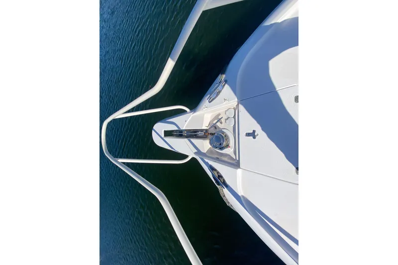 Slide: The Image of Top view of 2001 Intrepid 377 Walkaround boat on water. - 16