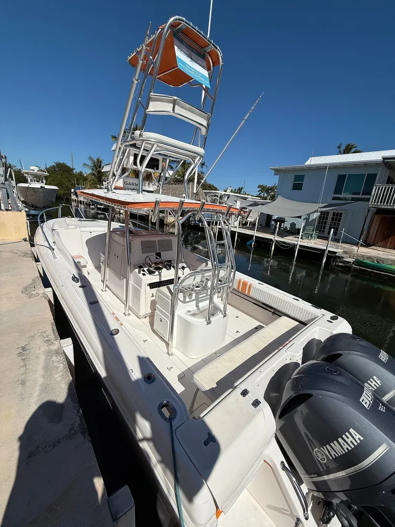 Slide: The Image of Intrepid 356 boat from 2000 with Yamaha engines at dock. - 6
