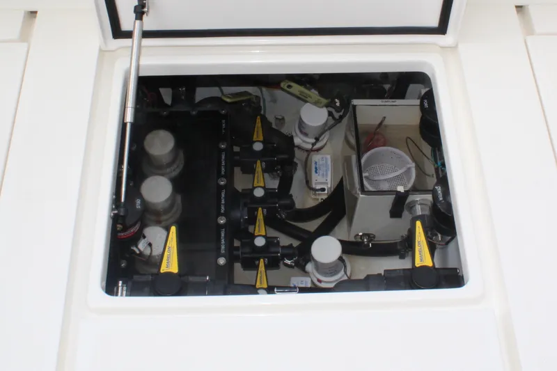 Slide: The Image of 2022 SeaVee 370Z boat compartment showcasing internal components and systems. - 32