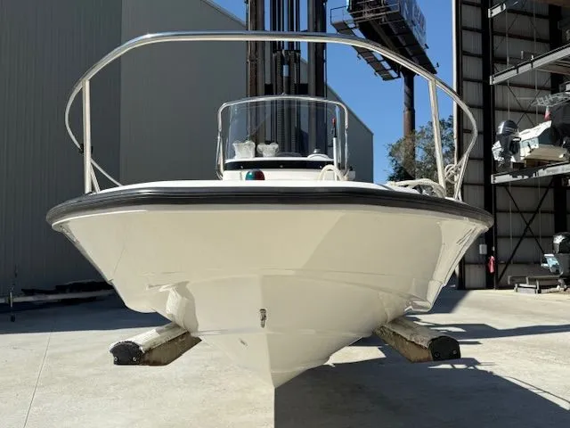 Slide: The Image of 2008 Boston Whaler 200 Dauntless boat in storage facility. - 2