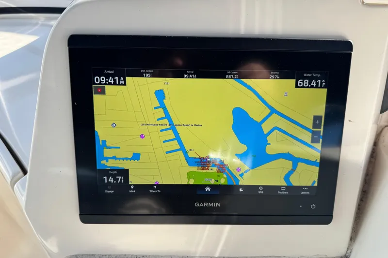 Slide: The Image of Garmin navigation display on 2005 Silverton 43 Motor Yacht, showing map and data. - 11