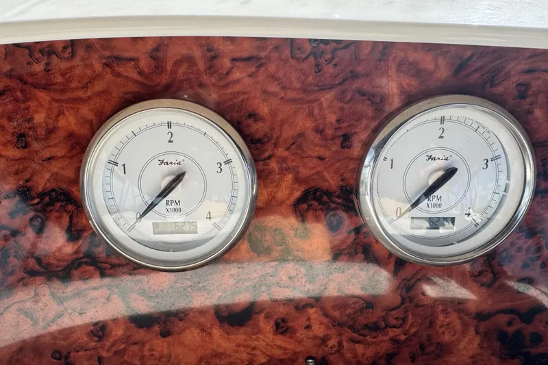 Slide: The Image of Close-up of RPM gauges on 2005 Silverton 43 Motor Yacht dashboard. - 15