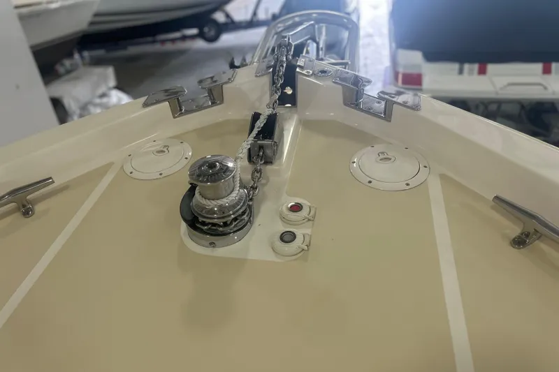 Slide: The Image of Bow of 2007 True North 38 Heritage boat with anchor chain and winch. - 10