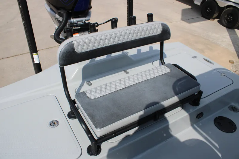 Slide: The Image of 2025 Mamba 24 Cat Elite boat seat with diamond-patterned upholstery. - 14