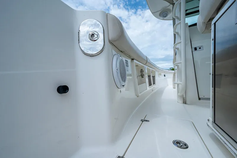 Slide: The Image of 2017 Boston Whaler 370 Outrage boat deck with sleek design and modern features. - 40