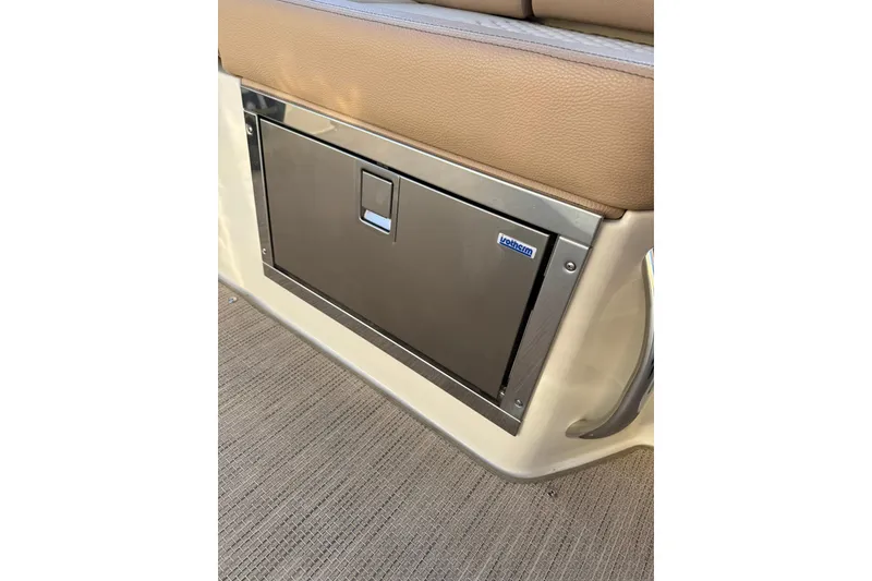 Slide: The Image of 2025 Chris-Craft Launch 28 GT interior detail with stainless steel storage compartment. - 27