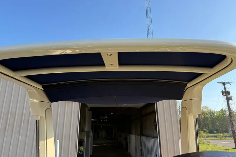 Slide: The Image of 2025 Chris-Craft Launch 28 GT boat canopy, showcasing sleek design and craftsmanship. - 43