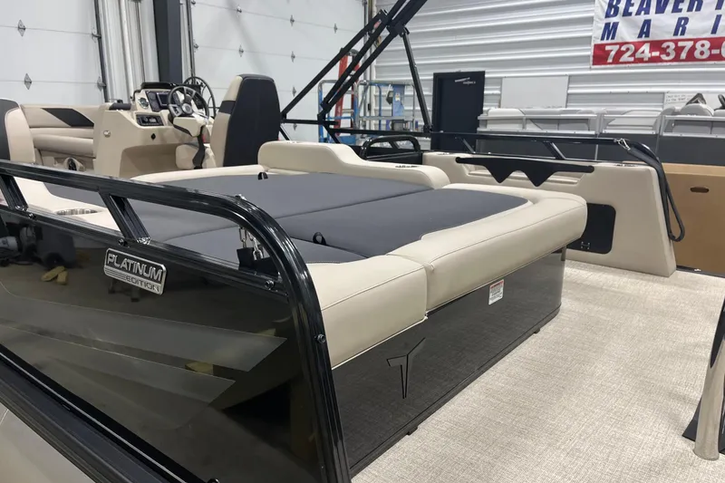 Slide: The Image of 2026 Tahoe Pontoon Sport 85 Versatile Rear Bench 23, Platinum Edition interior view. - 5