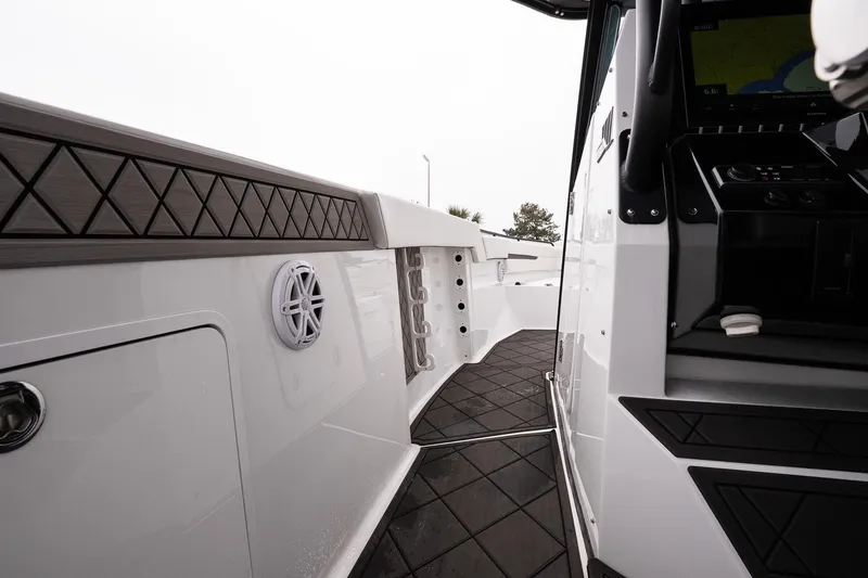 Slide: The Image of 2023 Wellcraft 352 Fisherman boat interior with sleek design and modern controls. - 30