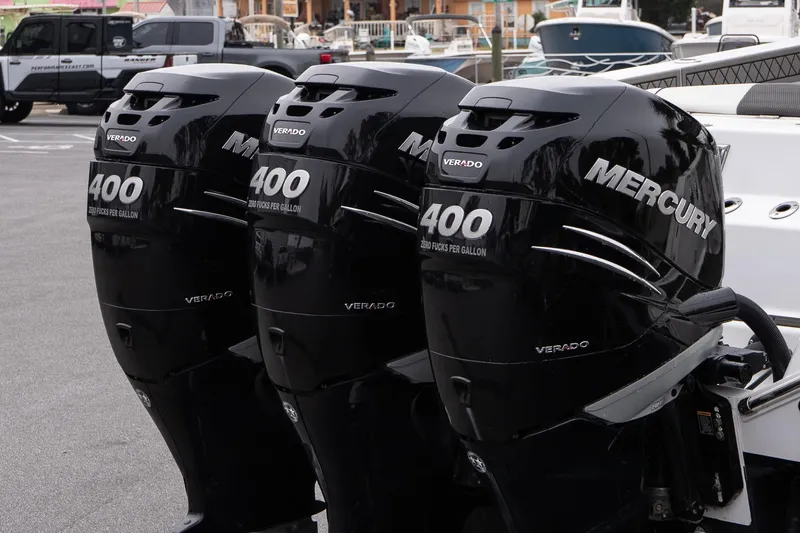 The Image of Triple Mercury Verado 400 engines on 2023 Wellcraft 352 Fisherman boat. - 6