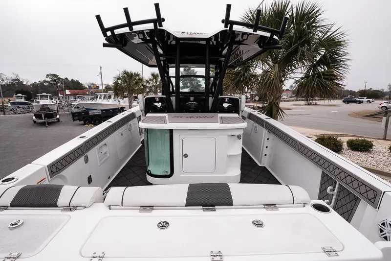 Slide: The Image of 2023 Wellcraft 352 Fisherman boat with spacious deck and modern design. - 9