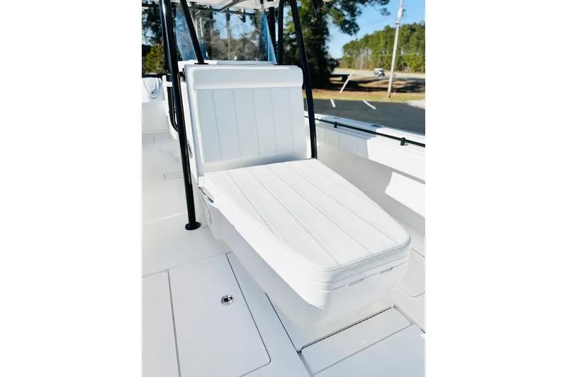 Slide: The Image of 2025 Contender 35 ST boat interior with seating and speakers, showcasing sleek design. - 15