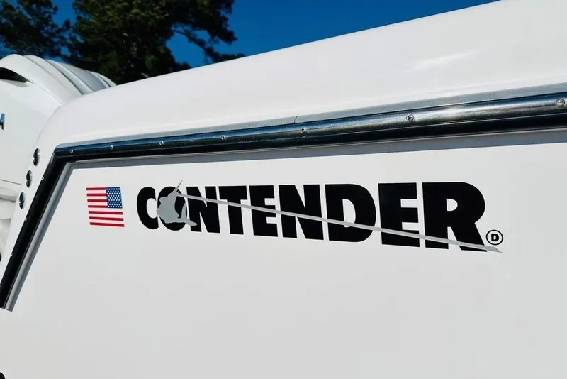 Slide: The Image of 2025 Contender 35 ST boat logo with American flag detail. - 17