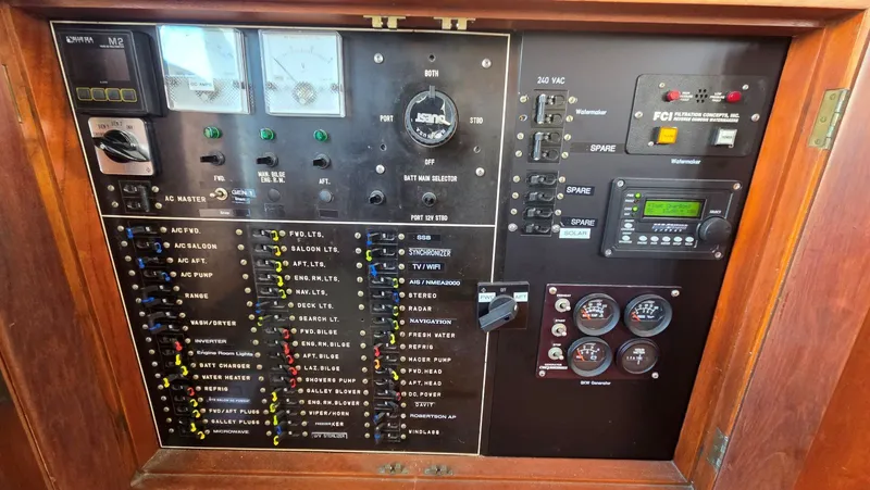 Slide: The Image of Electrical control panel of 1987 DeFever 48 Tri Cabin. - 32