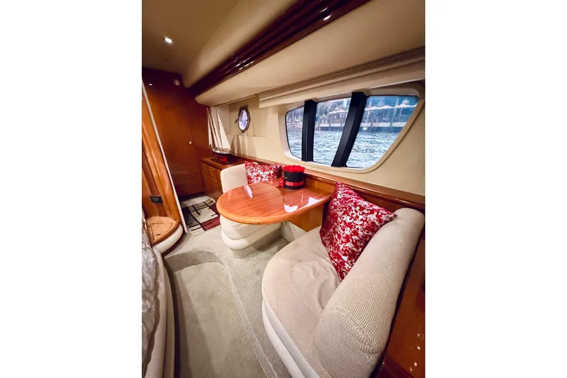 Slide: The Image of Luxurious 2007 Azimut 68E yacht interior with city skyline view. - 77