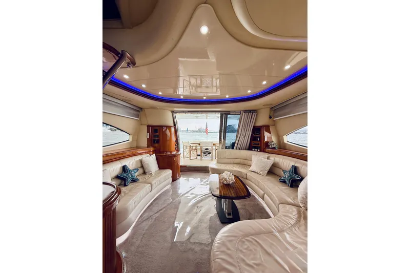 Slide: The Image of Azimut 68E 2007 yacht "Finesse" docked in Miami, Florida, with wooden deck. - 86