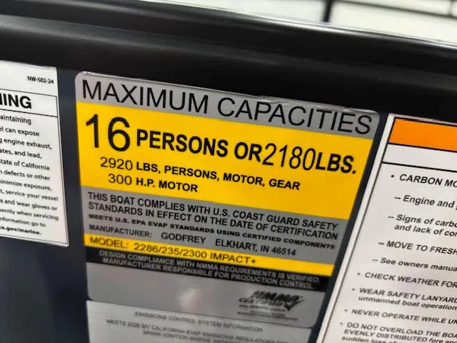 Slide: The Image of Boat capacity label for 16 persons or 2180 pounds. - 19