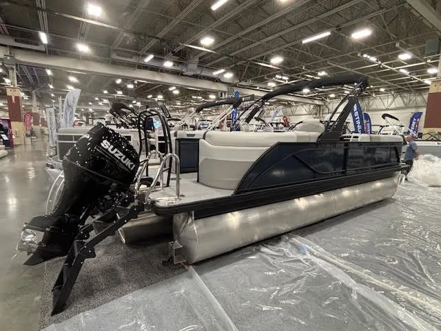 Slide: The Image of 2026 Godfrey SW2286SBC pontoon boat with Suzuki engine at exhibition. - 6
