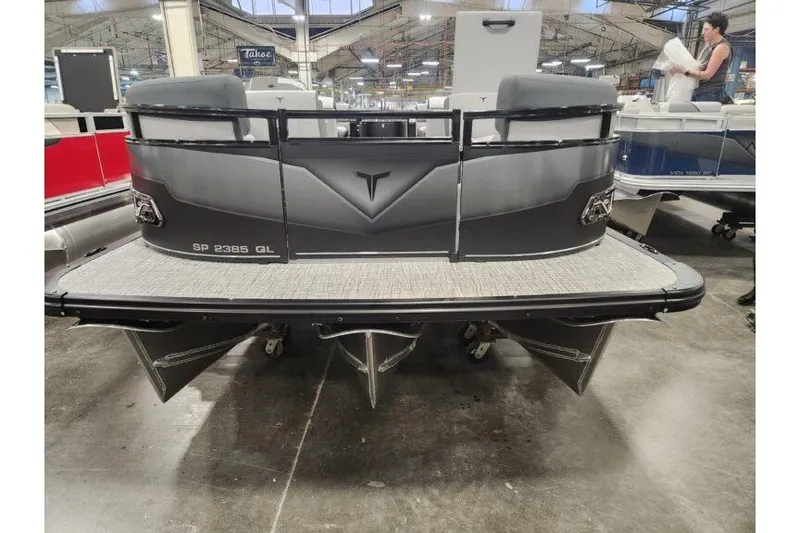 The Image of 2026 Tahoe Pontoon Sport 85 Quad Lounger 23, rear view in showroom. - 0