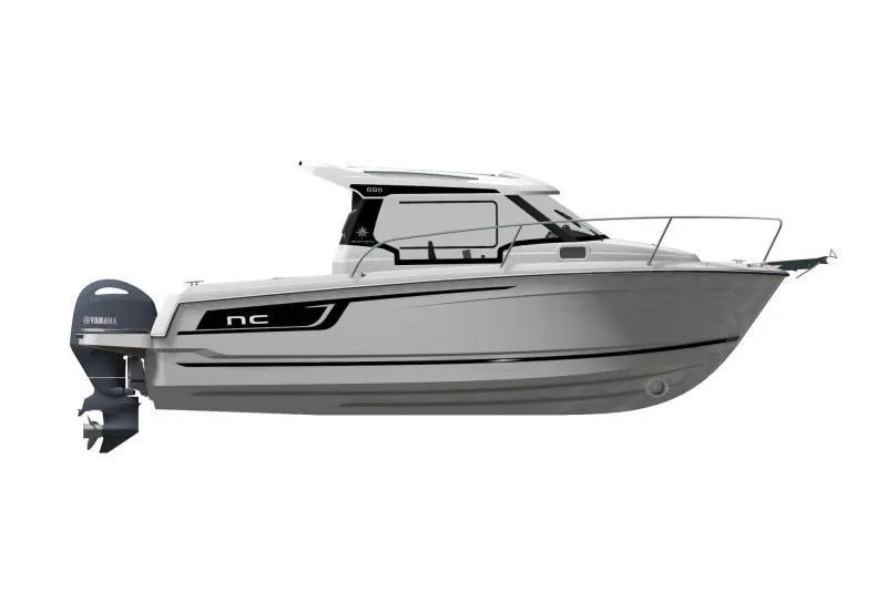 Slide: The Image of Manufacturer Provided Image: 2025 Jeanneau NC 695 boat with Yamaha outboard motor, sleek design, side view. - 7