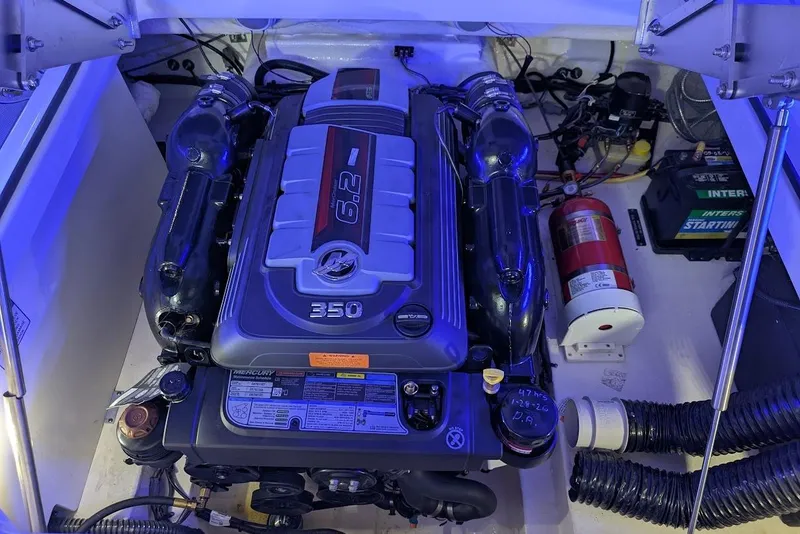 Slide: The Image of 2024 Chaparral 267 SSX engine compartment with Mercury 6.2L 350 HP engine. - 40